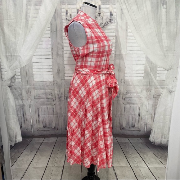Calvin Klein Pink Plaid Button Down Sleeveless Dress Fit & Flare Cotton Swing - Picture 9 of 13